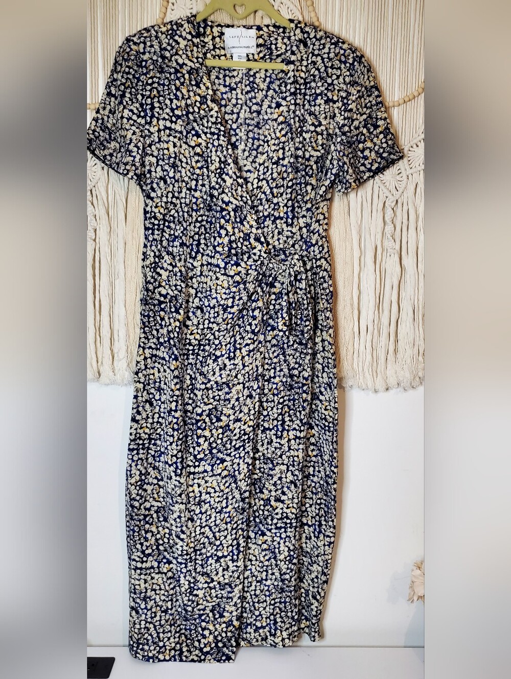 Vtg Mob Wife 100% Silk Dress Sz 14 Faux Wrap Front